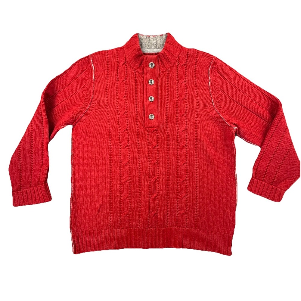 Tommy Bahama Cable Knit‎ Lambswool Sweater Red Mens XL Oatmeal Henley